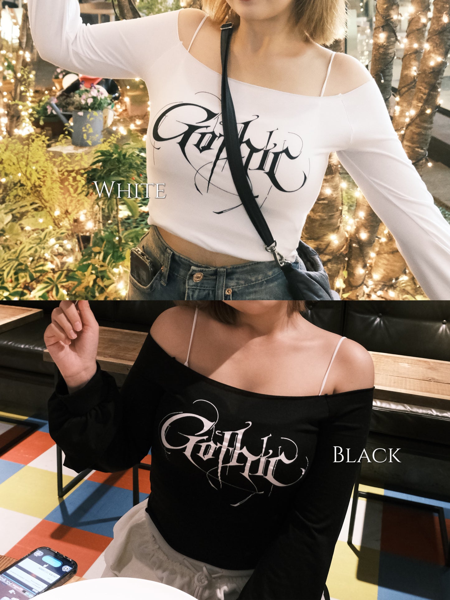 〖12月限定〗三色自留.ᐟ 美cry 哥德風字體顯瘦 off-shoulder Top